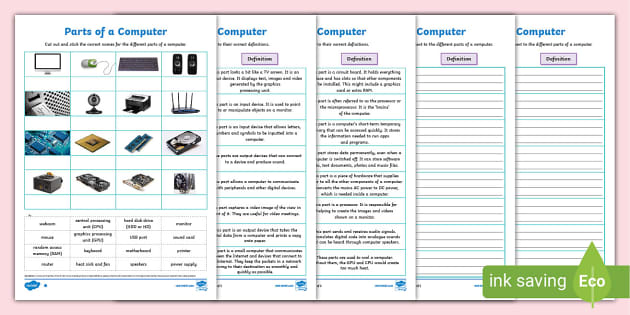 Parts of The Computer Worksheet, with Answer Keys by HajarTeachingTools