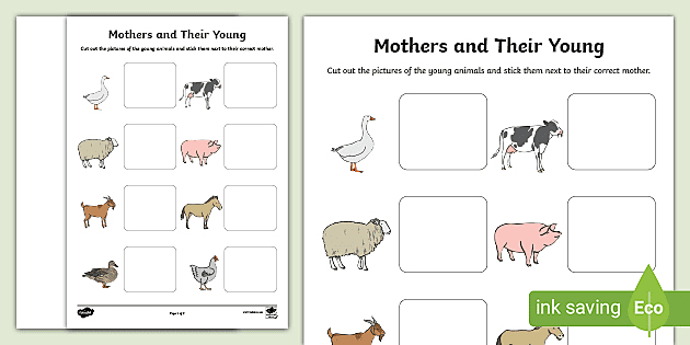 Mothers and Their Young Farm Animals Matching Activity