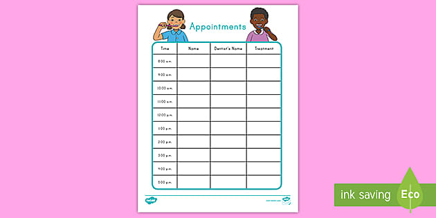 Dental Health Dramatic Play Appointment Form Primary Dental Health Dramatic Play Appointment Form Primary