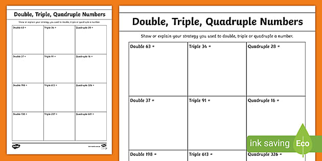 Double Triple Quadruple Numbers Teacher Made Twinkl