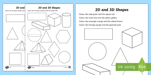 2-D vs 3-D Shape Worksheets