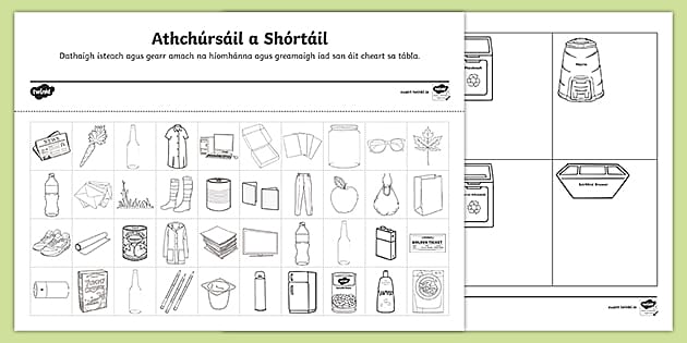 Recycling Sorting Worksheet Gaeilge Twinkl