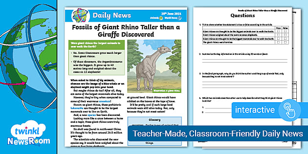 Interactive PDF: Daily NewsRoom Story - New Giant Rhino Discovered ...