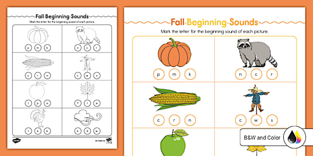 Fall Beginning Sounds Worksheet (creat de profesori)