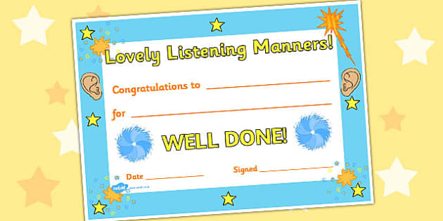 Lovely Listening Award Certificate (Hecho por educadores)
