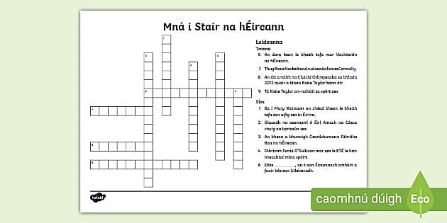Women in Irish History Crossword Puzzle Gaeilge Twinkl