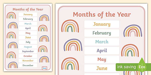 Muted Rainbow Themed Months of the Year Display Poster