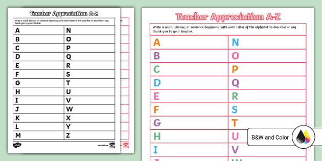 Teacher Appreciation Alphabet Activity