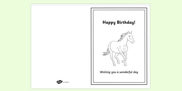 Running Horse Theme Birthday Card Colouring (Teacher-Made)