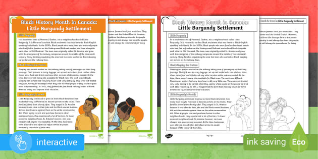 Black History Month Comprehension Activity - Little Burgundy