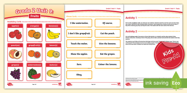 Turkey Curriculum English Vocab Cards Grade 2 Unit 9 (Fruit)