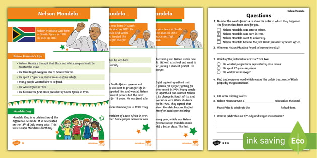 Nelson Mandela Differentiated Reading Comprehension Activity