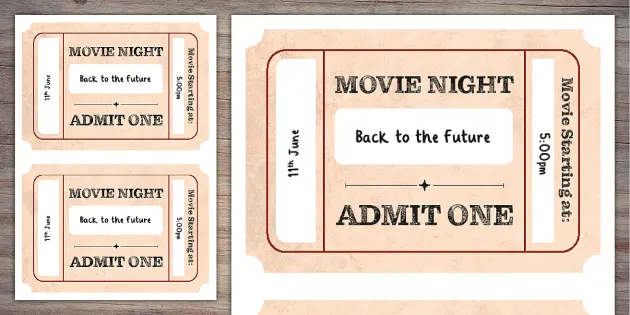Movie Ticket Template, Orange Blank for Teachers