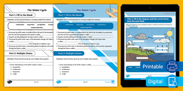 Eighth Grade The Water Cycle Assessment (teacher made)