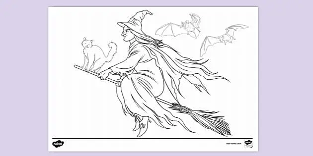 witches on broomsticks coloring pages