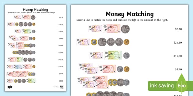 Singapore Money Matching Worksheet (Teacher Made) Twinkl