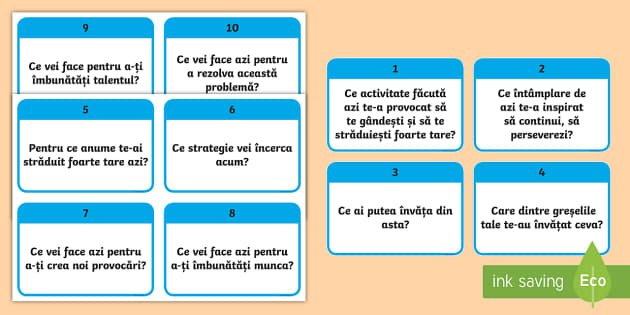 10 întrebări pentru cultivarea mentalității pro-dezvoltare Cartonașe