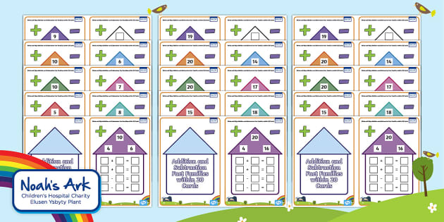 FREE! - Addition and Subtraction Fact Families within 10, 20 and 100