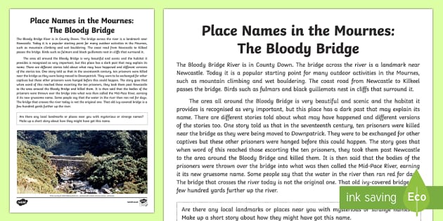 Place Names in the Mournes: The Bloody Bridge Story - Twinkl