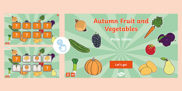 Autumn Fruit and Vegetables Interactive Pairs Game - Twinkl