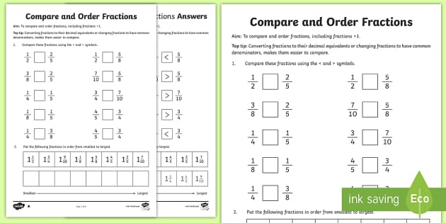 Year 6 Order Fractions Worksheet/Worksheet - KS2 Maths