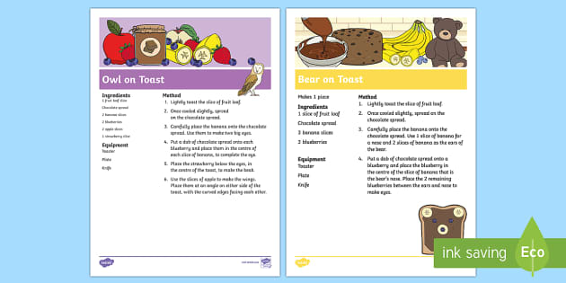 Bear and Owl on Toast Recipes (teacher made) - Twinkl