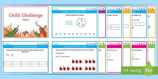Year 3 Maths Fractions Chilli Challenge Cards