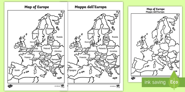 Map of Europe With and Without Names (Teacher-Made) - Twinkl