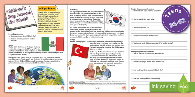 Children's Day ESL Reading Comprehension [Teens, B1-B2]