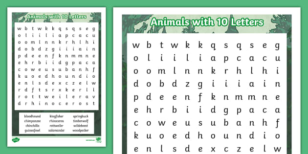 Animals with 10 Letters Word Search (teacher made) - Twinkl