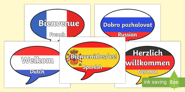 Mixed Languages Welcome on Speech Bubbles (teacher made)