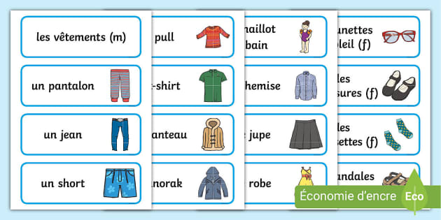 Cartes de vocabulaire : les vêtements