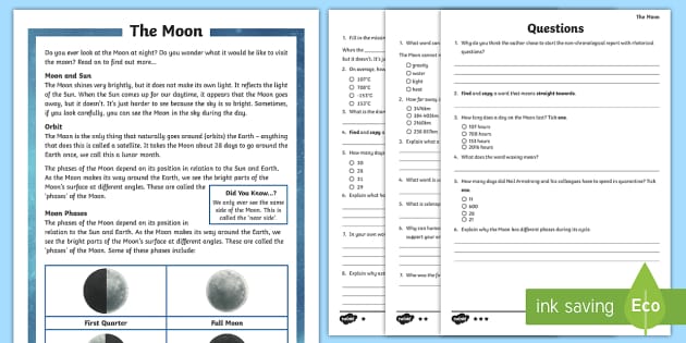 The Moon Differentiated Reading Comprehension Activity   T2 S 866 Year 5 The Moon Differentiated Reading Comprehension Activity Ver 1 