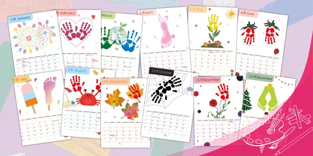 2023年カレンダー 手形アート 2023 Handprint calendar - Japanese 