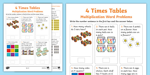 4 Times Tables - Multiplication Word Problems - Twinkl