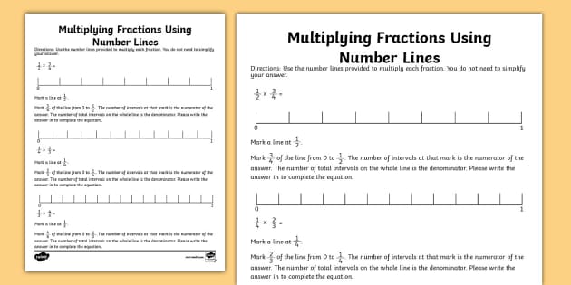 Multiply Fractions By Fractions Using Number Lines Worksheet