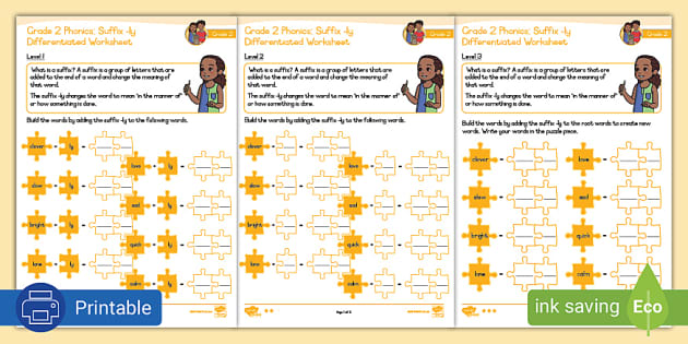 Grade 2 Phonics Suffix Ly Differentiated Worksheets