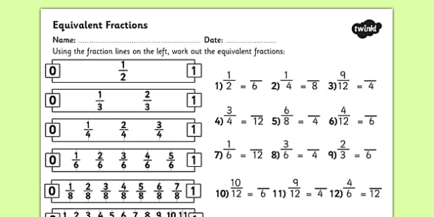 Equivalent Fractions Worksheet/Activity Sheet - KS2 Year 3, 4