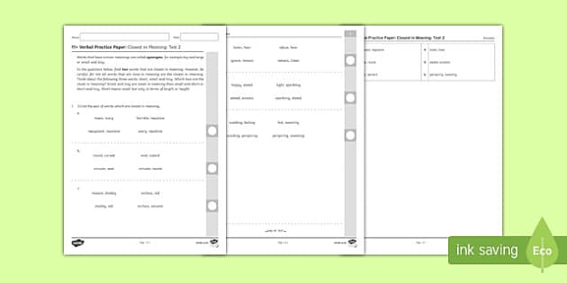 11+ Verbal Reasoning Practice Paper: Closest In Meaning 2 Assessment