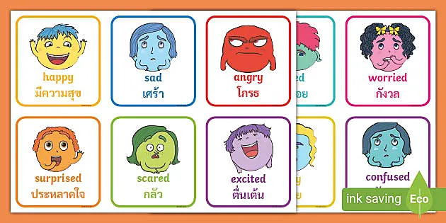 Flashcard - บัตรคำศัพท์แสดงอารมณ์ต่าง ๆ ภาษาอังกฤษ