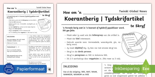 Senior Fase Afrikaans Hoe Om n Koerantberig Te Skryf KABV belyn 