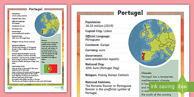 Portugal Fact File Geography Euro 2020 Professor Feito