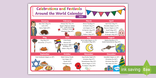 Celebrations And Festivals Around The World 2022 Calendar Poster