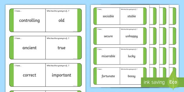 synonyms picture cards