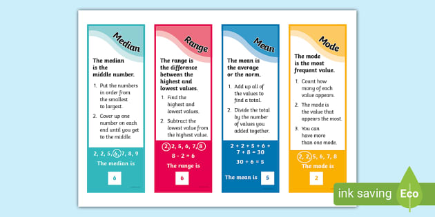 👉 Mode, Mean, Median and Range Bookmarks - Twinkl - KS2