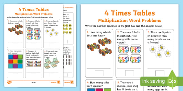 4 Times Tables - Multiplication Word Problems - Twinkl