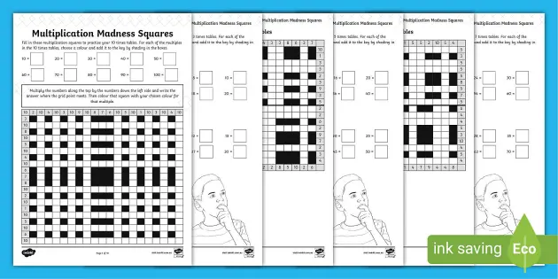 Multiplication Madness Squares Worksheets (teacher made)