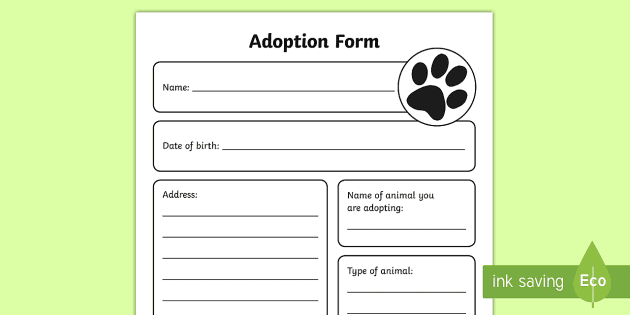 Animal Rescue Centre Adoption Role Play Form (teacher made)