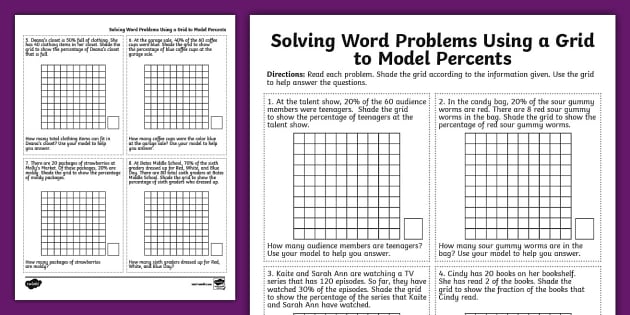 Sixth Grade Solving Word Problems Using a Grid to Model Percents