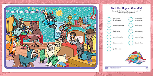 Stop Telling Fibs Find the Rhyme Poster and Checklist